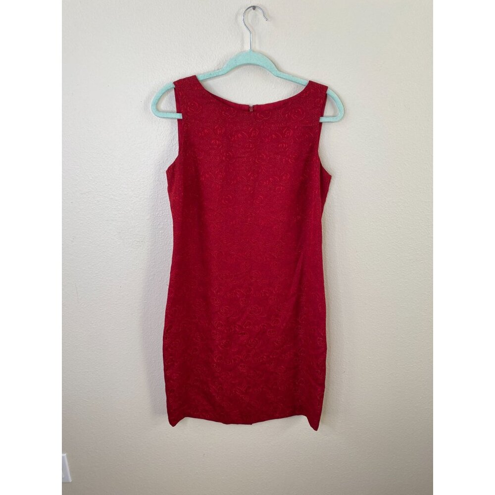 Talbots Womens Red Sleeveless Floral Jacquard Sheath Dress 8 100% Polyester VTG